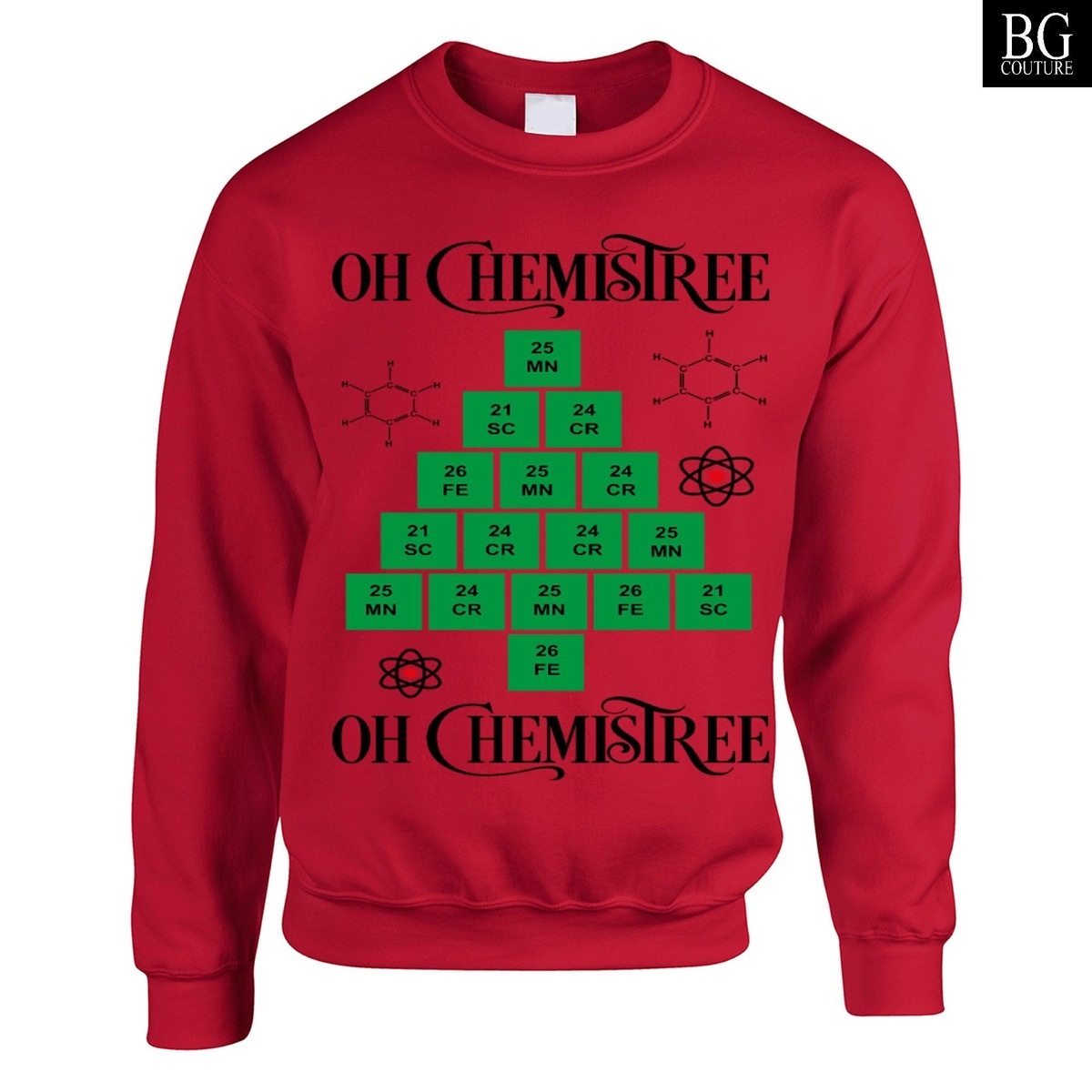 red sweater with periodic table and 