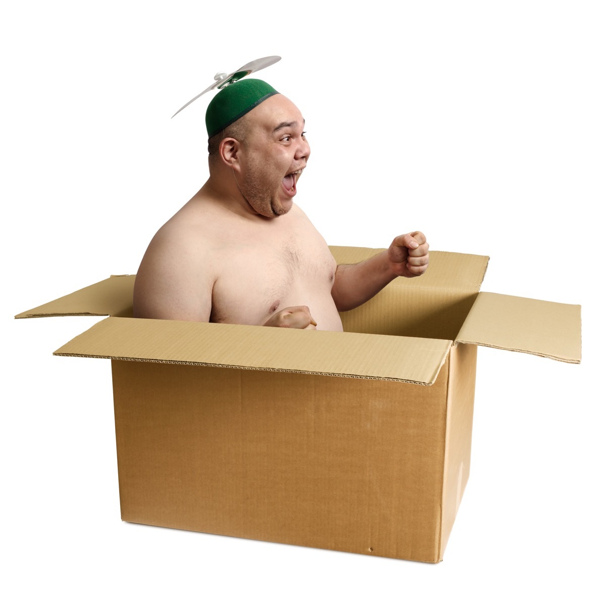 Man Pretending a Box is a Plane Funny Stock Photos