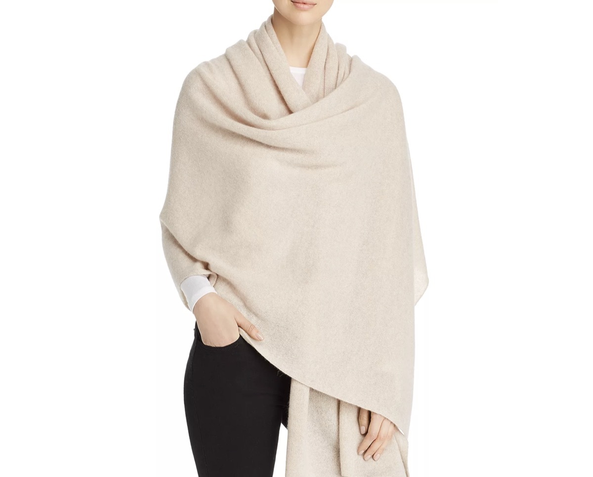 white woman in cream cashmere wrap