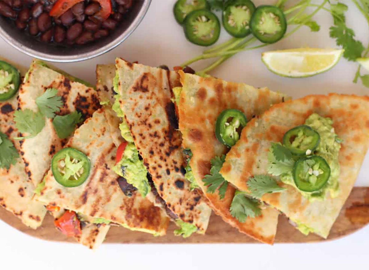 vegan quesadillas topped with jalapeno slices