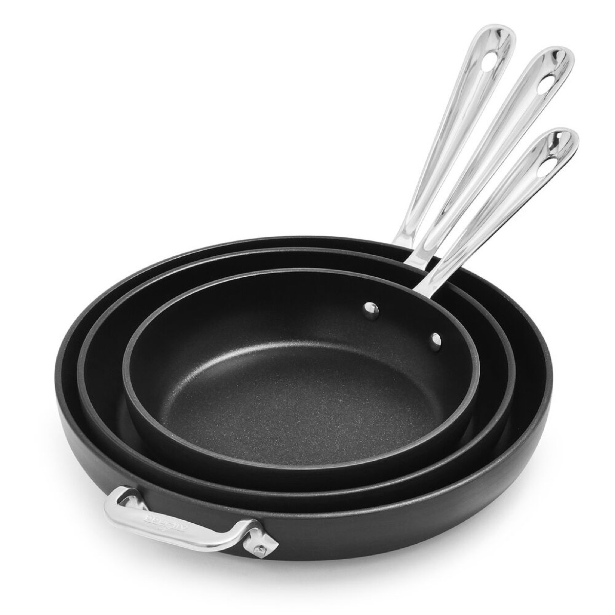 set of three nonstick skillets