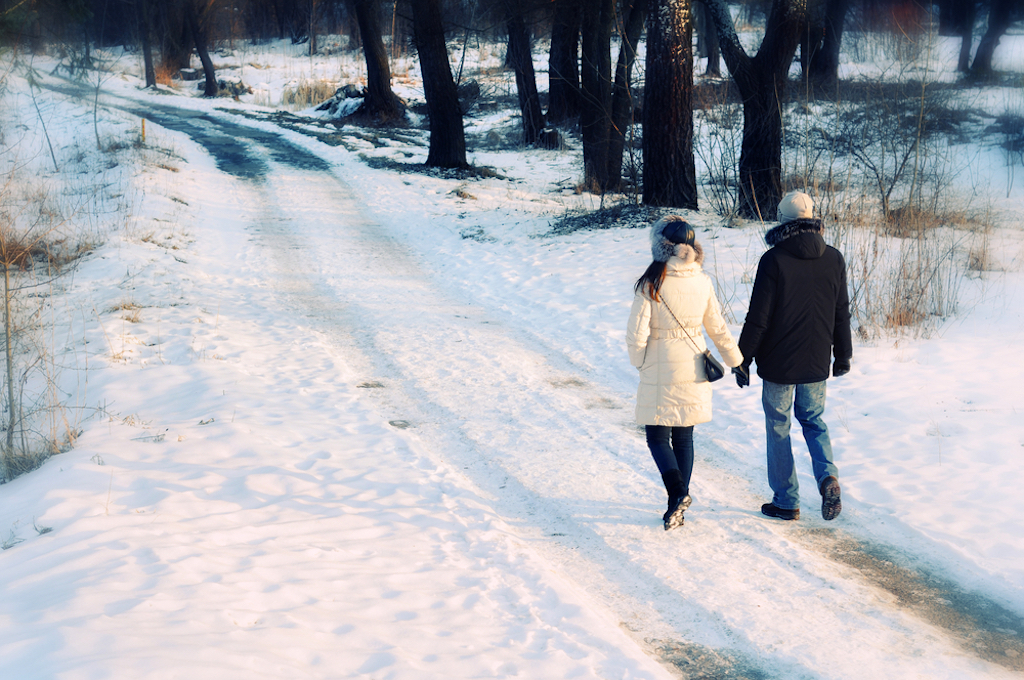 couple walking in snow