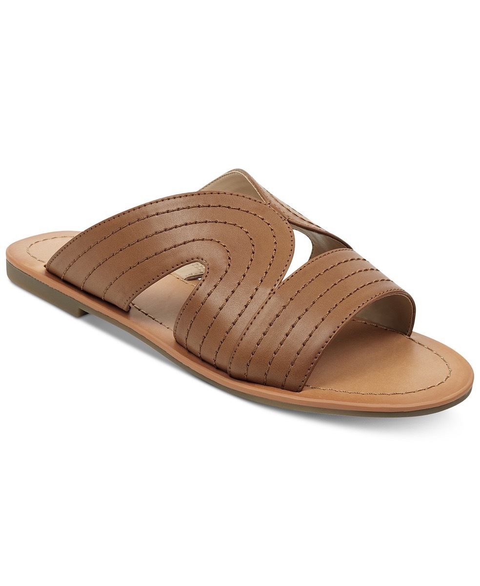 flat brown leather stitched sandals, affordable sandals