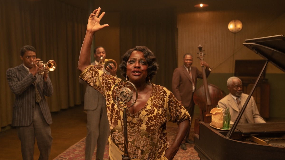 Chadwick Boseman, Colman Domingo, Viola Davis, Michael Potts, and Glynn Turman in Ma Rainey's Black Bottom