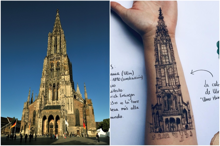 Lutheran church in Germany | Artist Uses Her Body As A Canvas For Architecture Sketches | Her Beauty