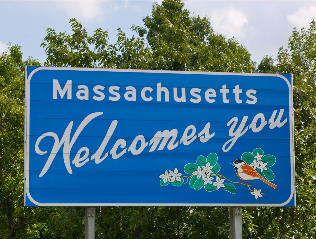 Welcome to Massachusetts road sign.