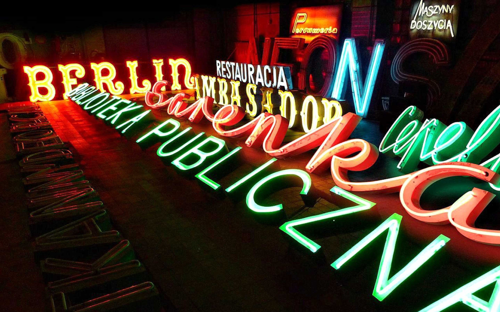 Illuminated neon signs on the ground at the Neon Museum in Las Vegas