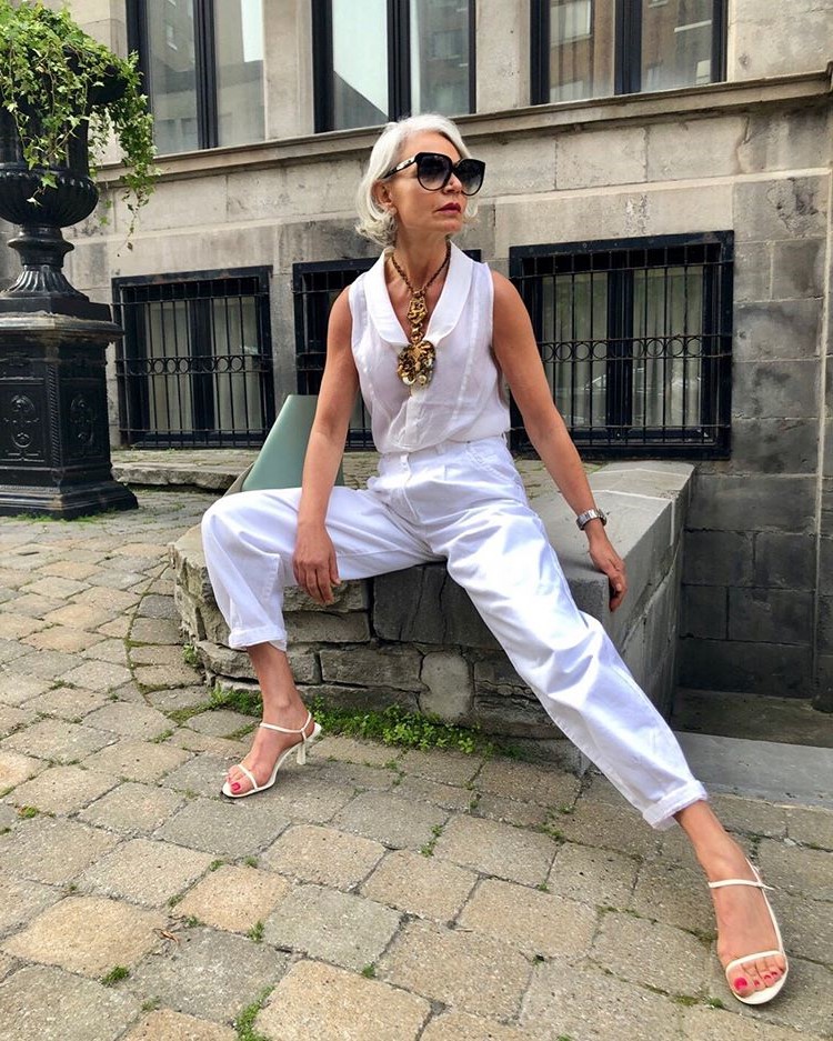 Grece Ghanem white outfit | 12 Over-50 Women With Ridiculously Good Style | Her Beauty