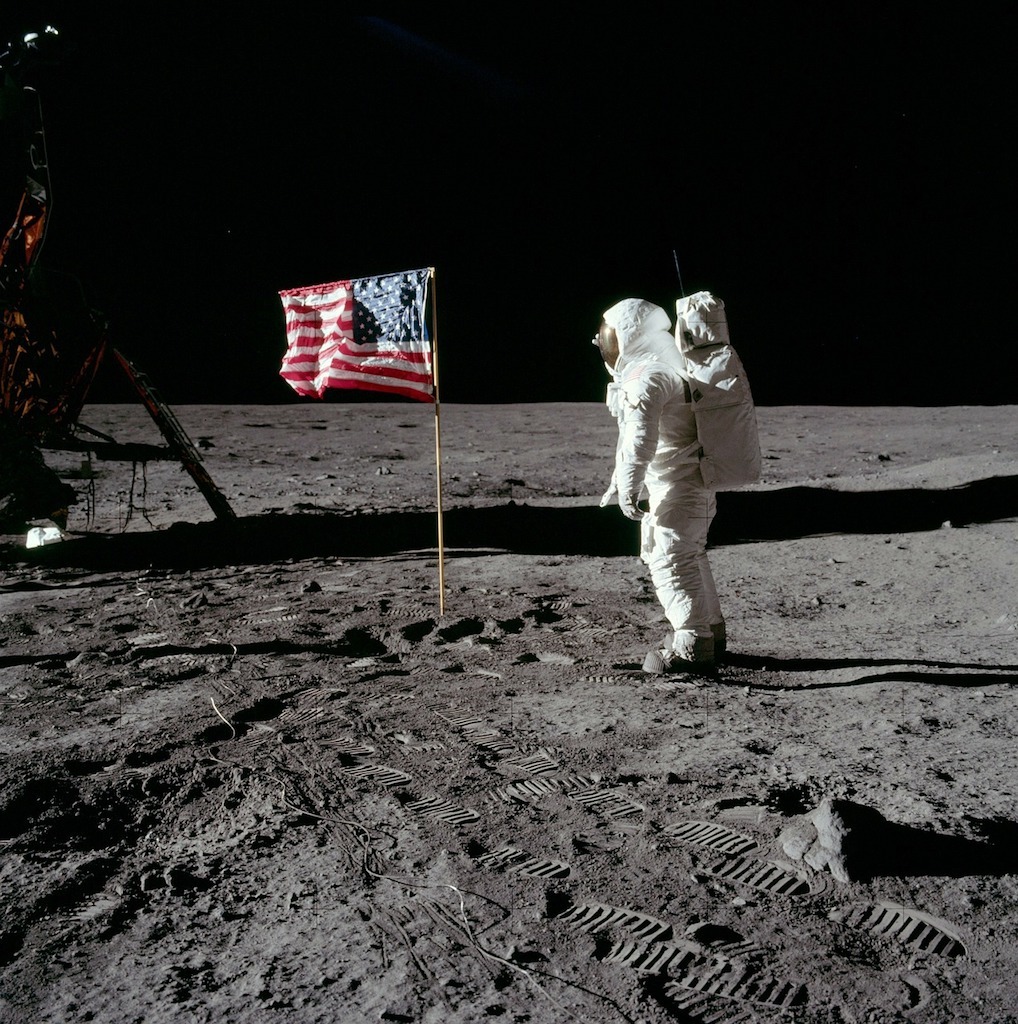 Buzz Aldrin landing on the moon