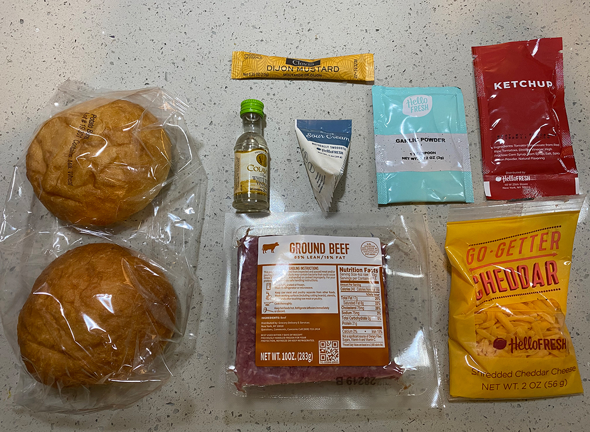 hellofresh cheeseburger ingredients laid out