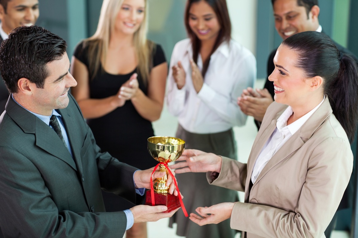 woman winning award