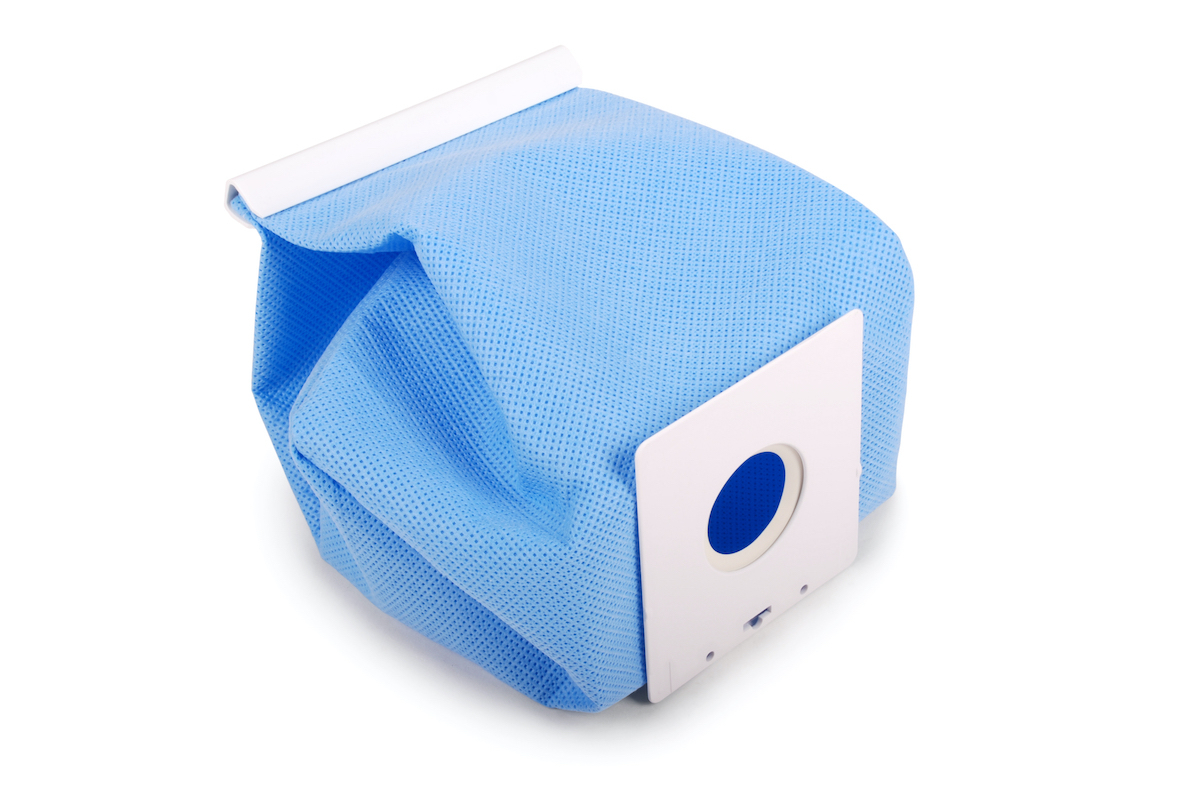 blue vacuum cleaner bag on white background