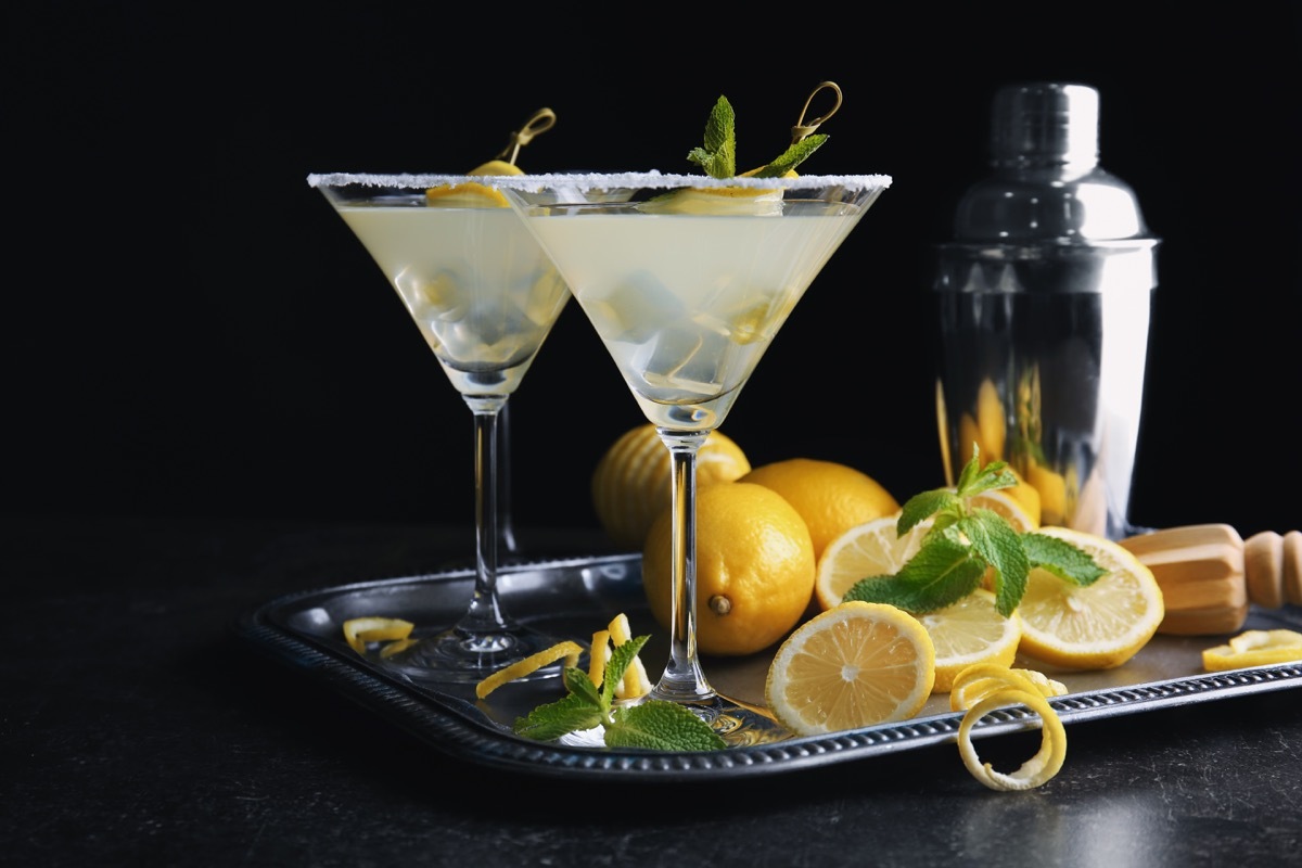 glasses of lemon drop martini on metal tray