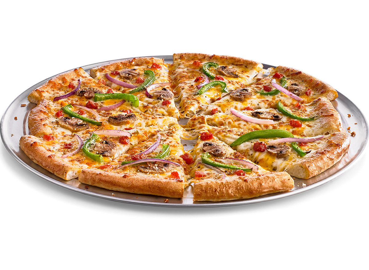 cicis zesty veggie pizza on metal tray