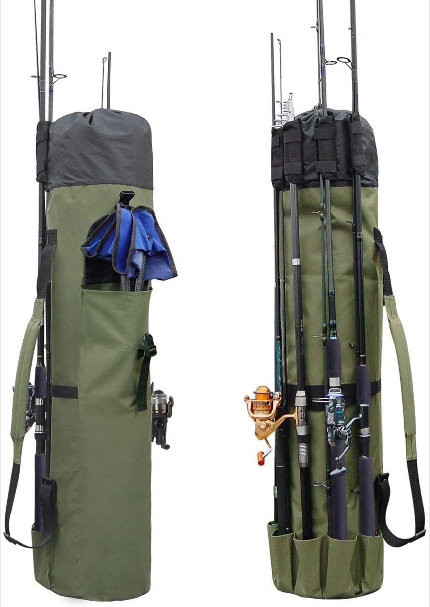 green bag for fishing rod and gear