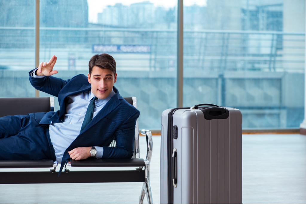 Drunk Businessman at Airport Plane