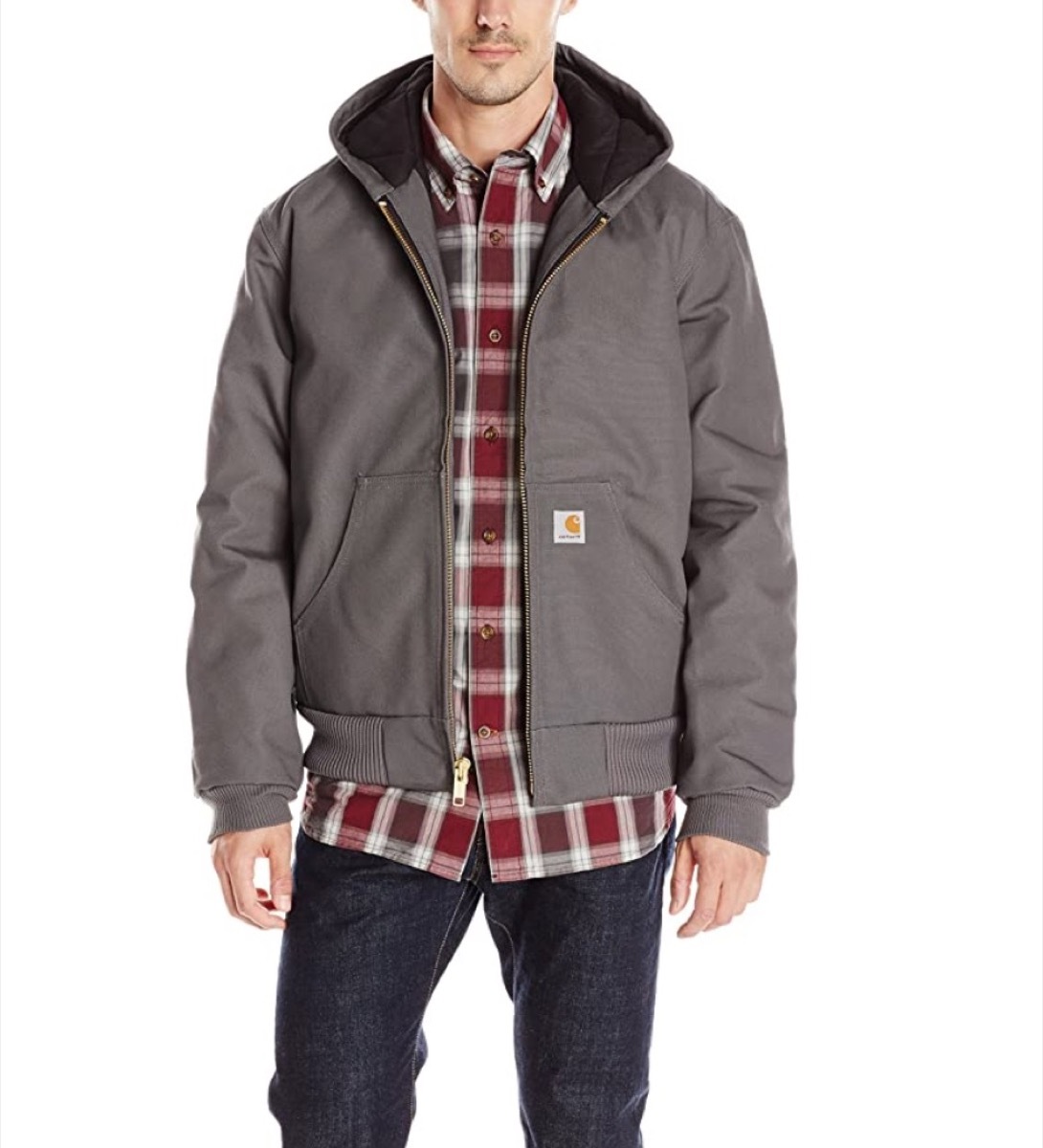 white man in gray carhartt jacket