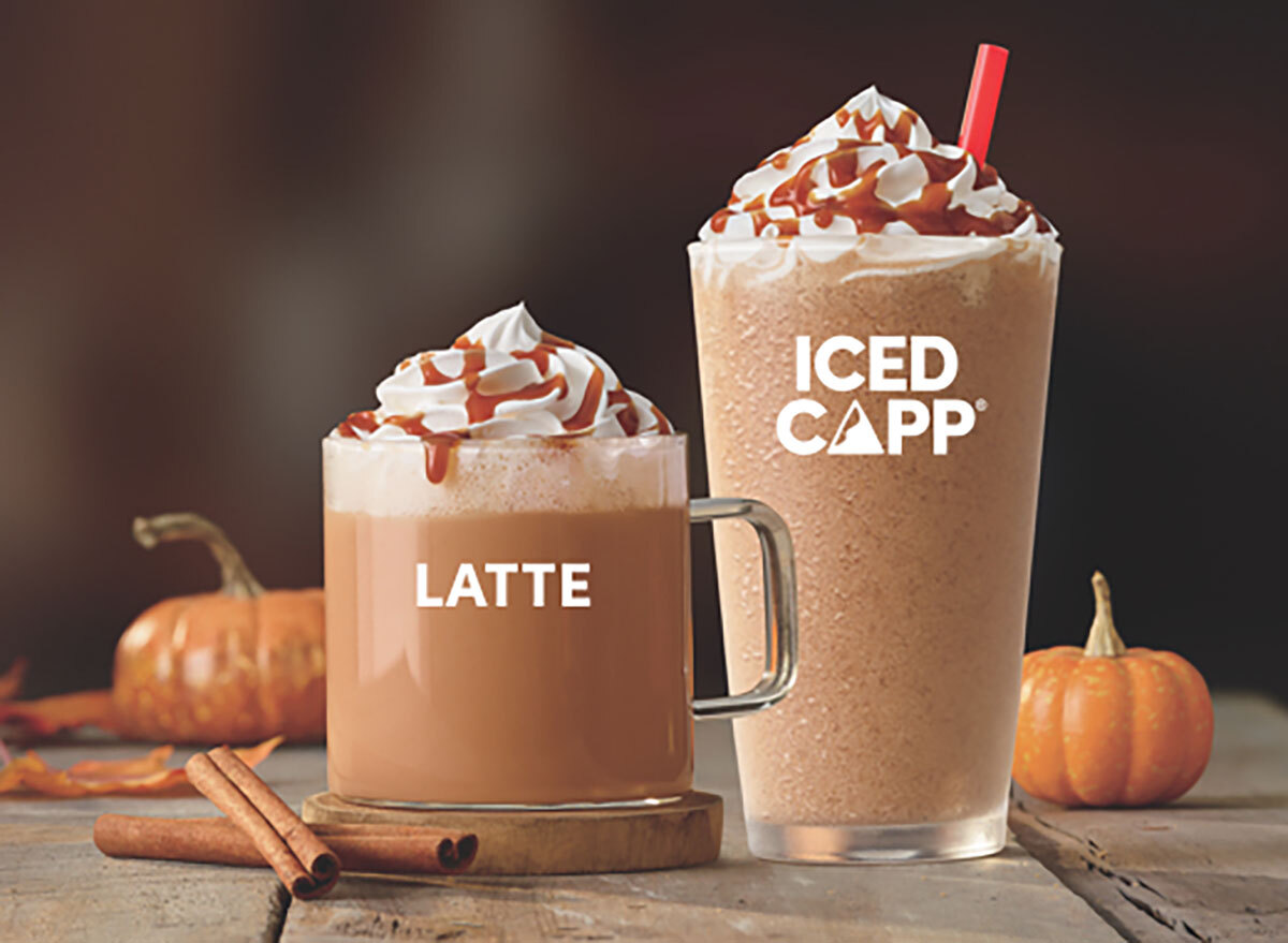 tim hortons pumpkin spice iced cappuccino and latte