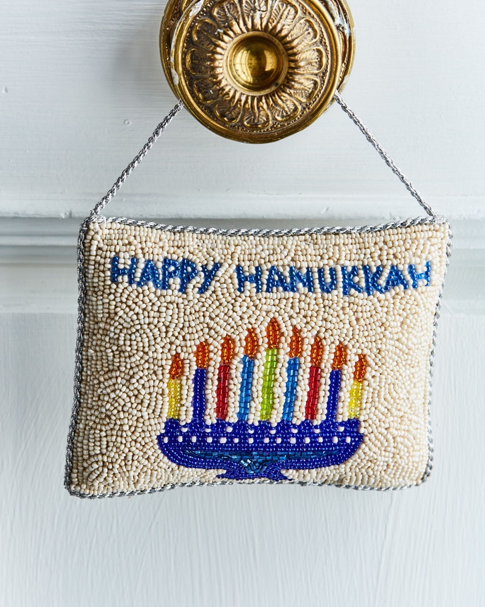 beaded menorah door hanger, hanukkah decorations