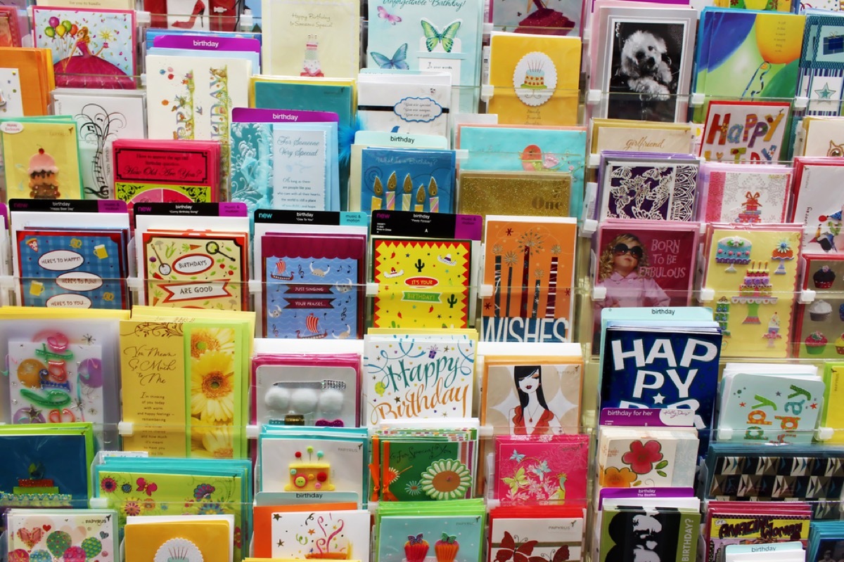 birthday cards on display