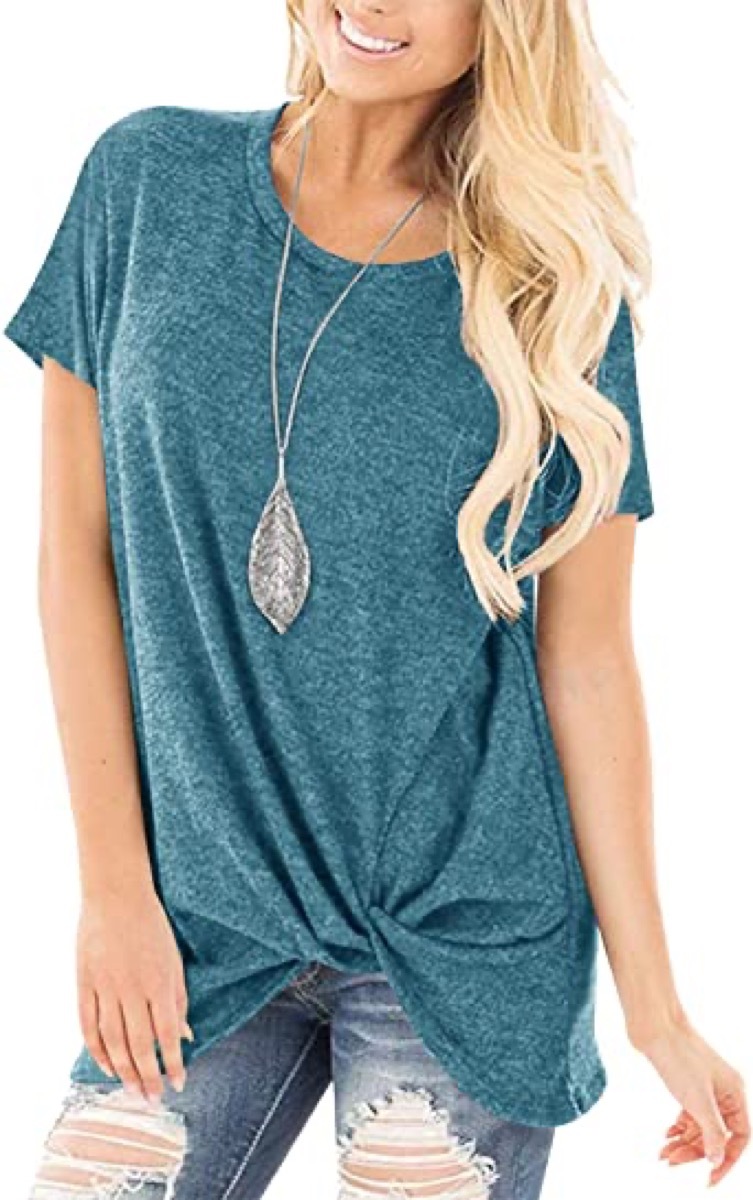 An aquamarine tunic top