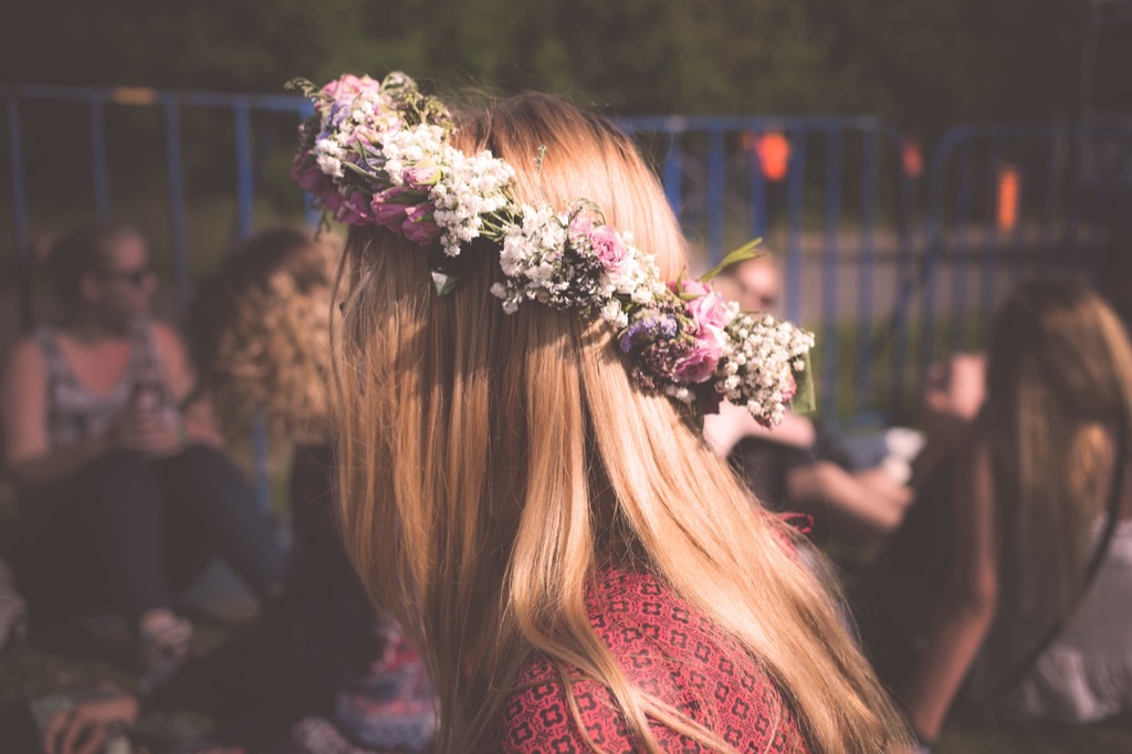 Flower crown in a woman's hair