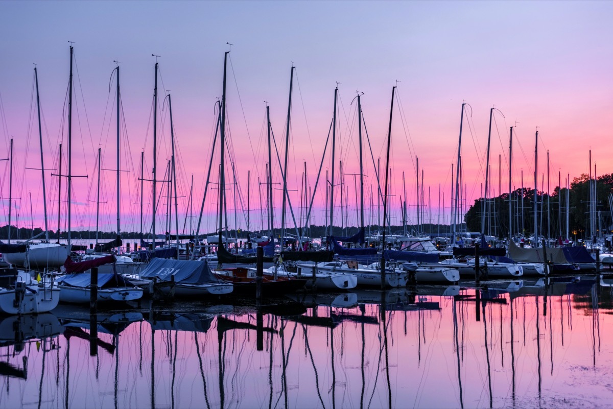 Sunset over Wayzata Yacht Club on Wayzata Bay, Lake Minnetonka.