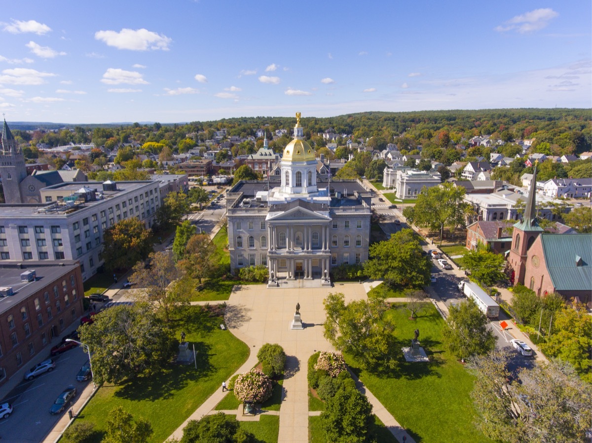 New Hampshire State House aerial view, Concord, New Hampshire NH, USA. New Hampshire State House is the nations oldest state house, built in 1816 - 1819.