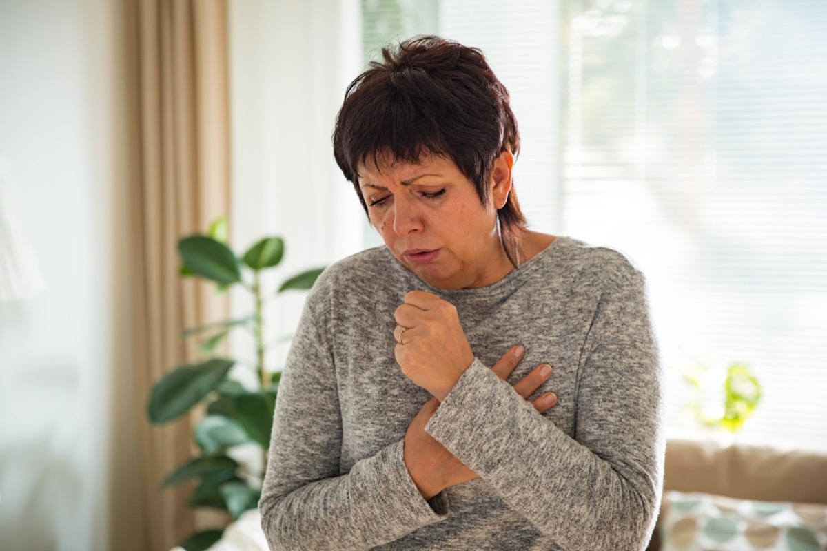 elderly woman coughing short of breath