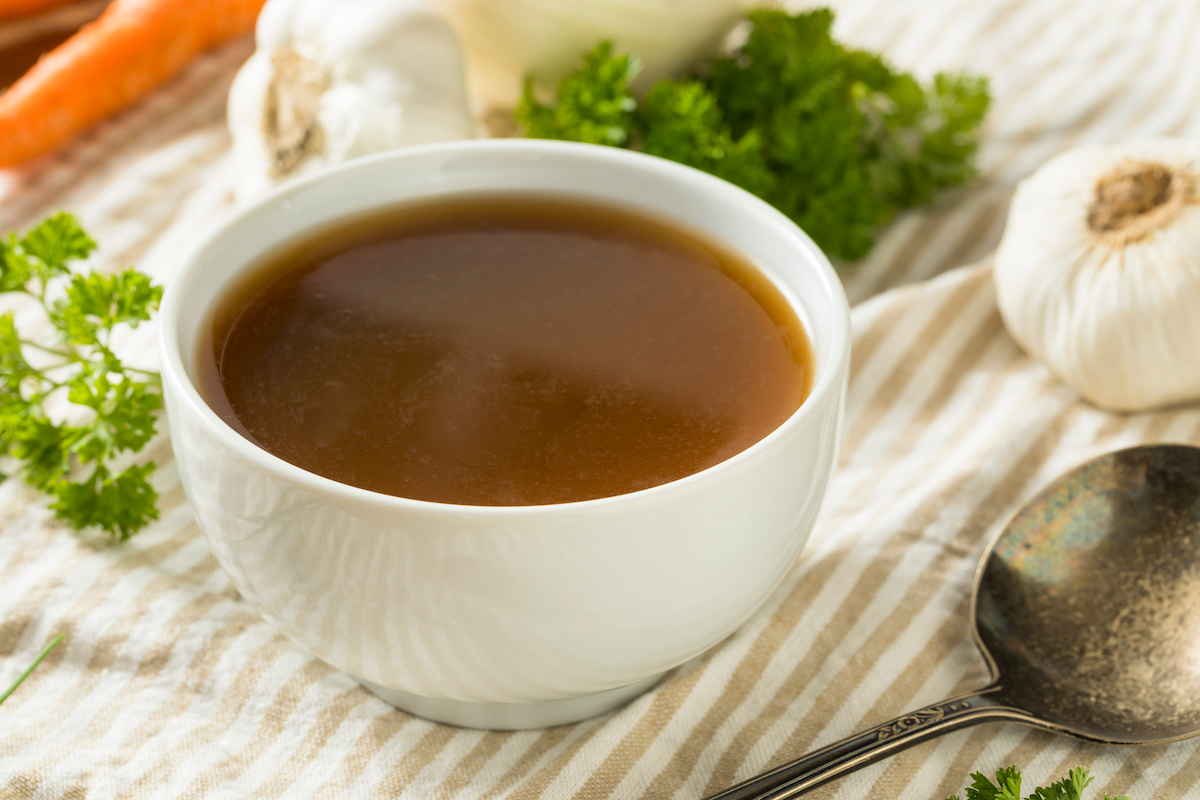 Beef Bone Broth in a white Bowl