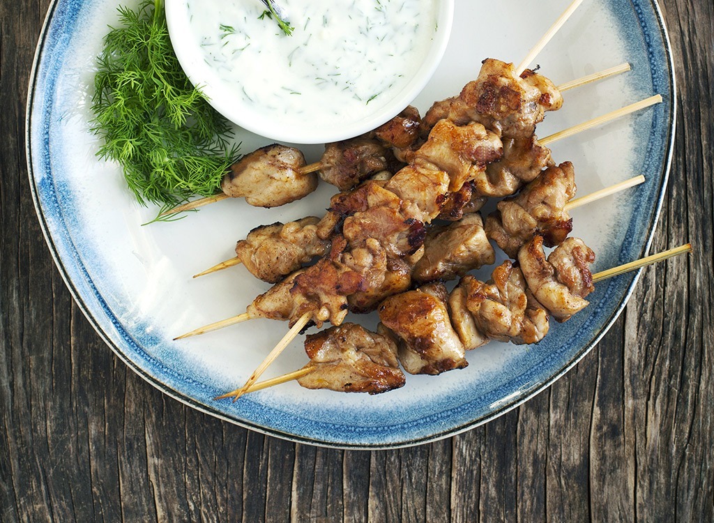 chicken skewers with yogurt dip