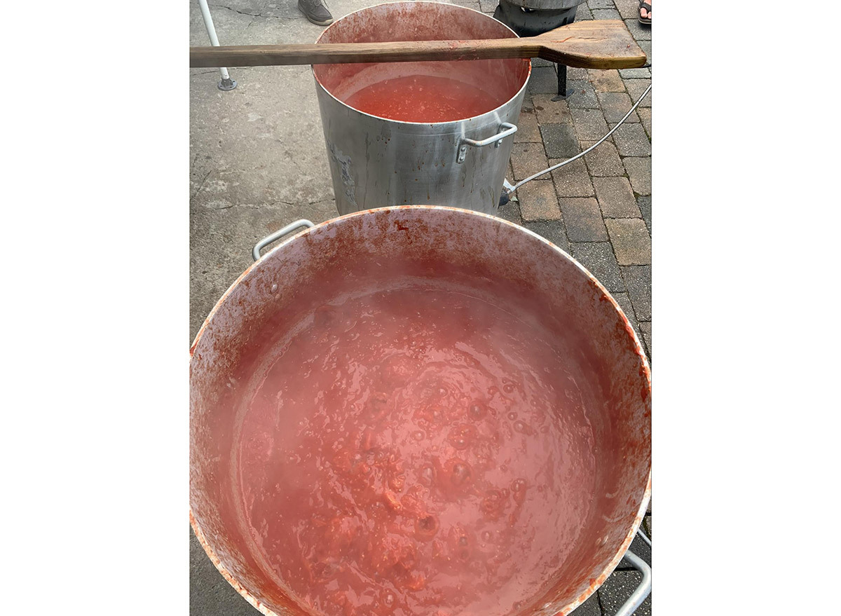 homemade sauce tomatoes cooking in the pot