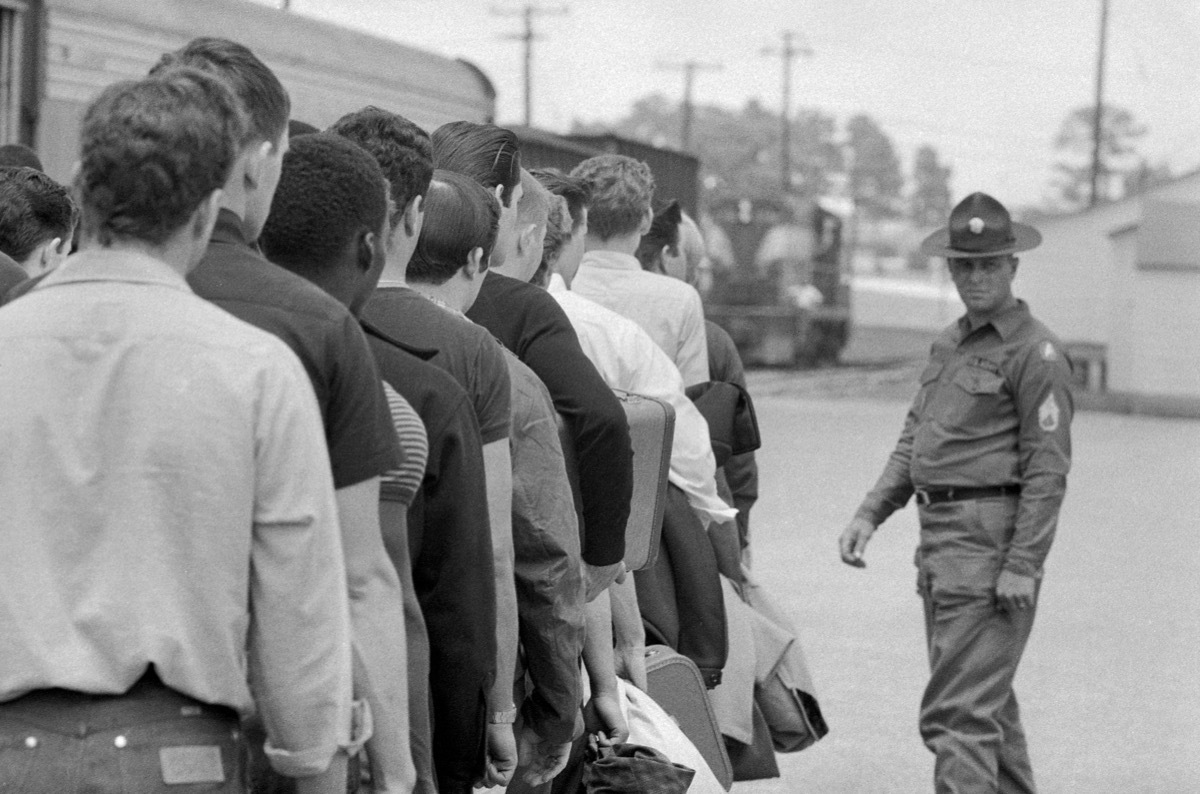 Vietnam Draft. Young men who have been drafted wait in line to be processed into the U.S. Army at Fort Jackson, Columbia, South Carolina, May 1967.