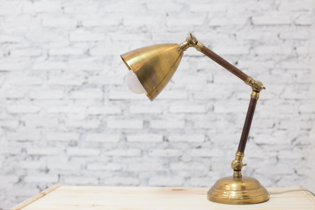 Lamp on a desk.