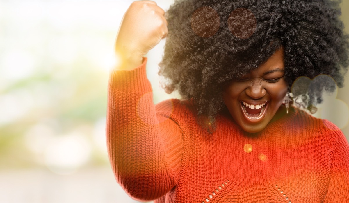 excited woman outdoors