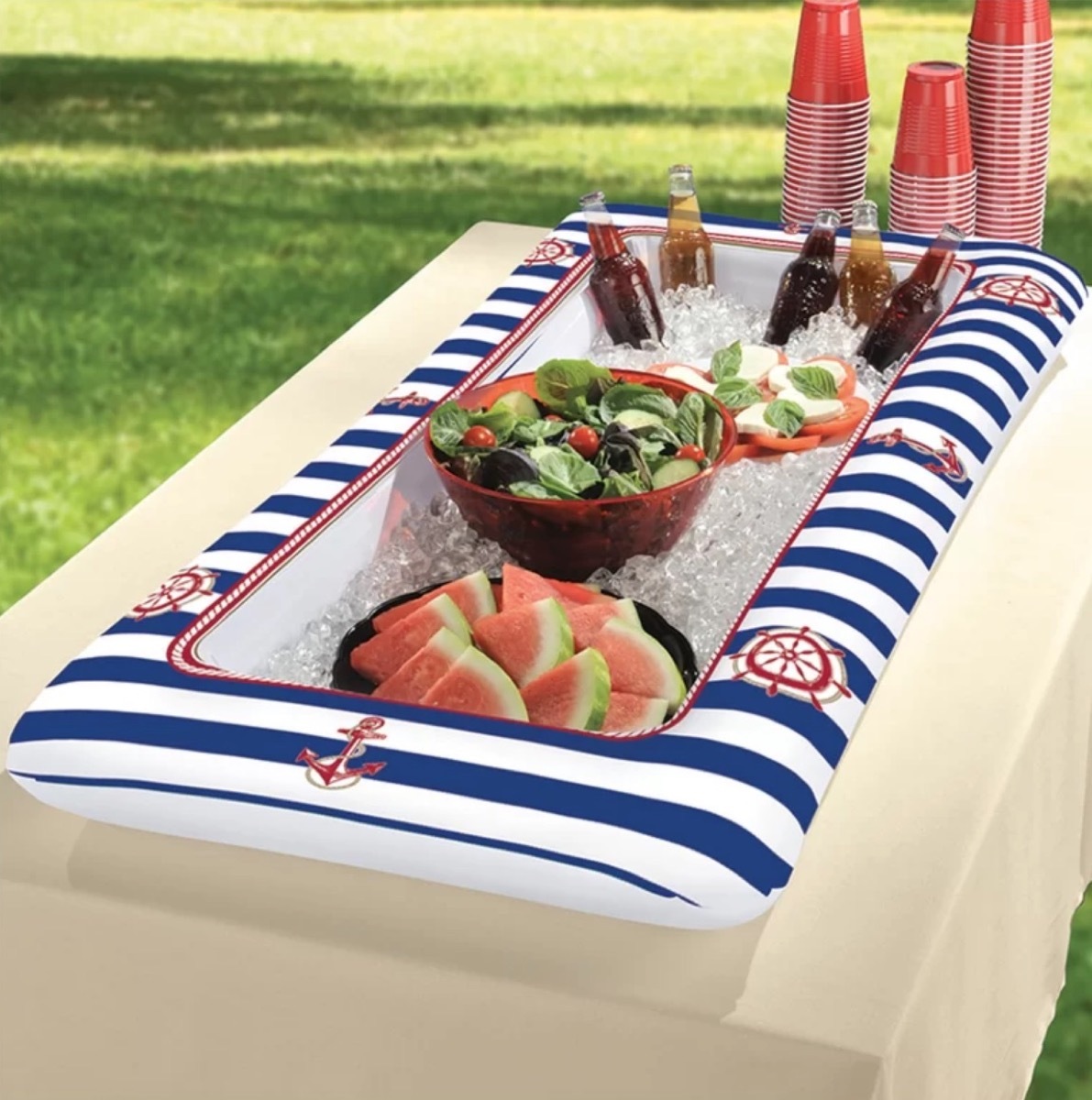 nautical inflatable cooler, summer party essentials