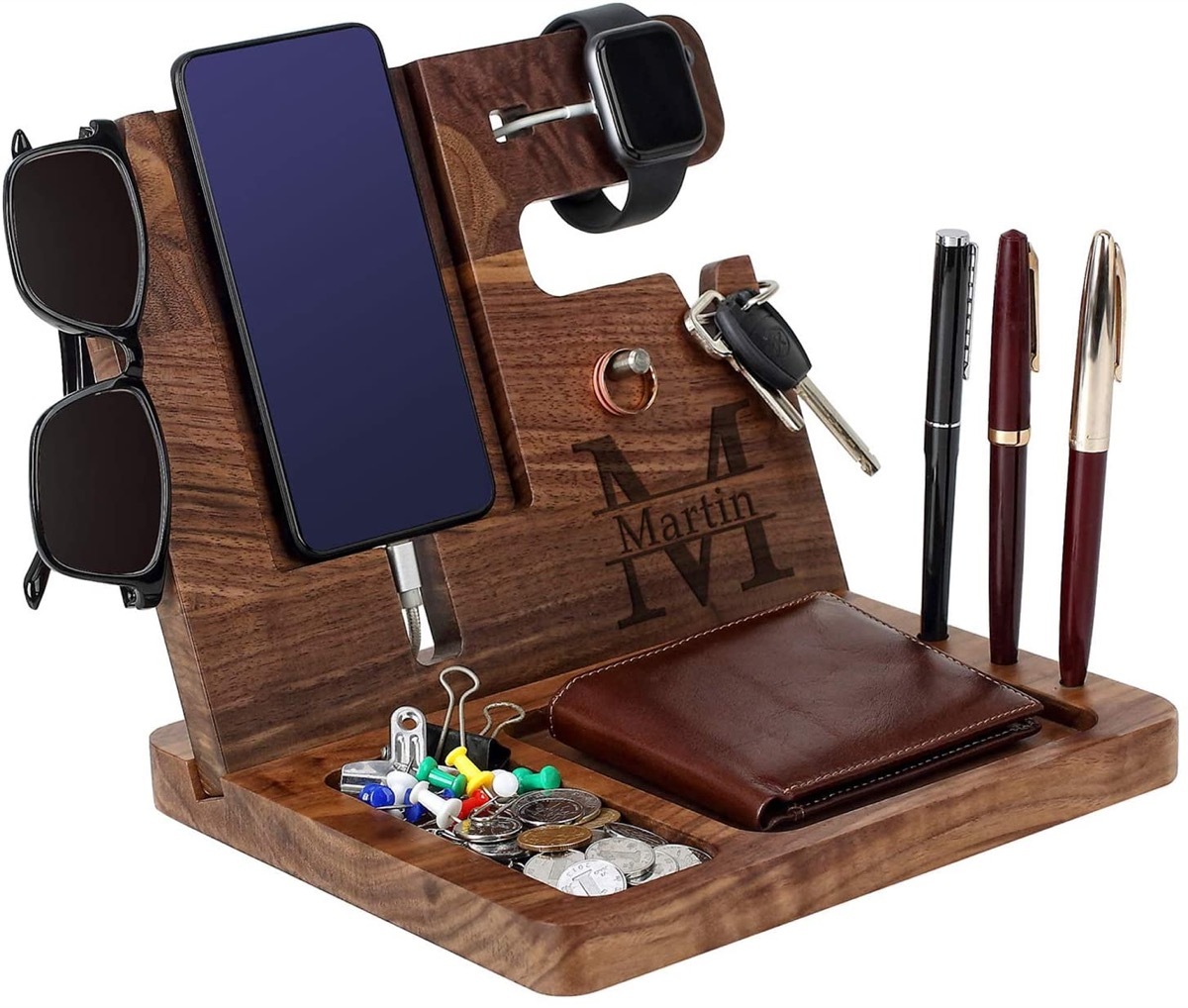 Phone docking station with men's essentials