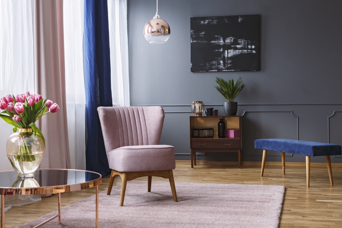 Pink and blue accented posh living room