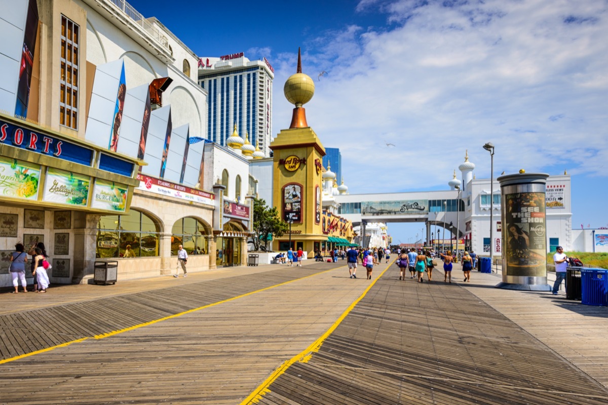 tourists walking on atlantic city boardwalk