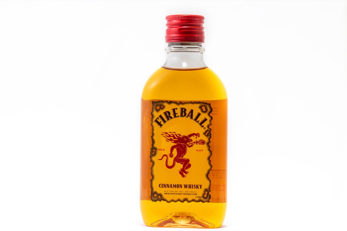 Bottle of fireball in front of a white background