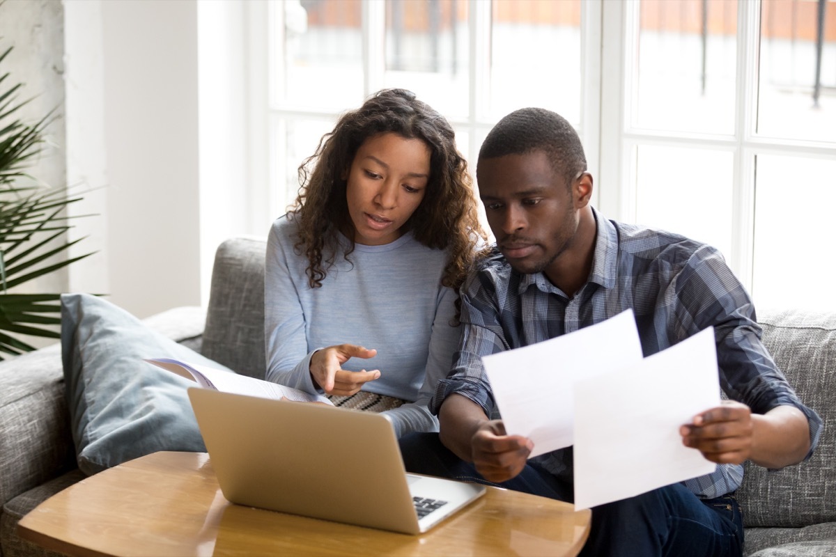 Couple having a discussion about finances together