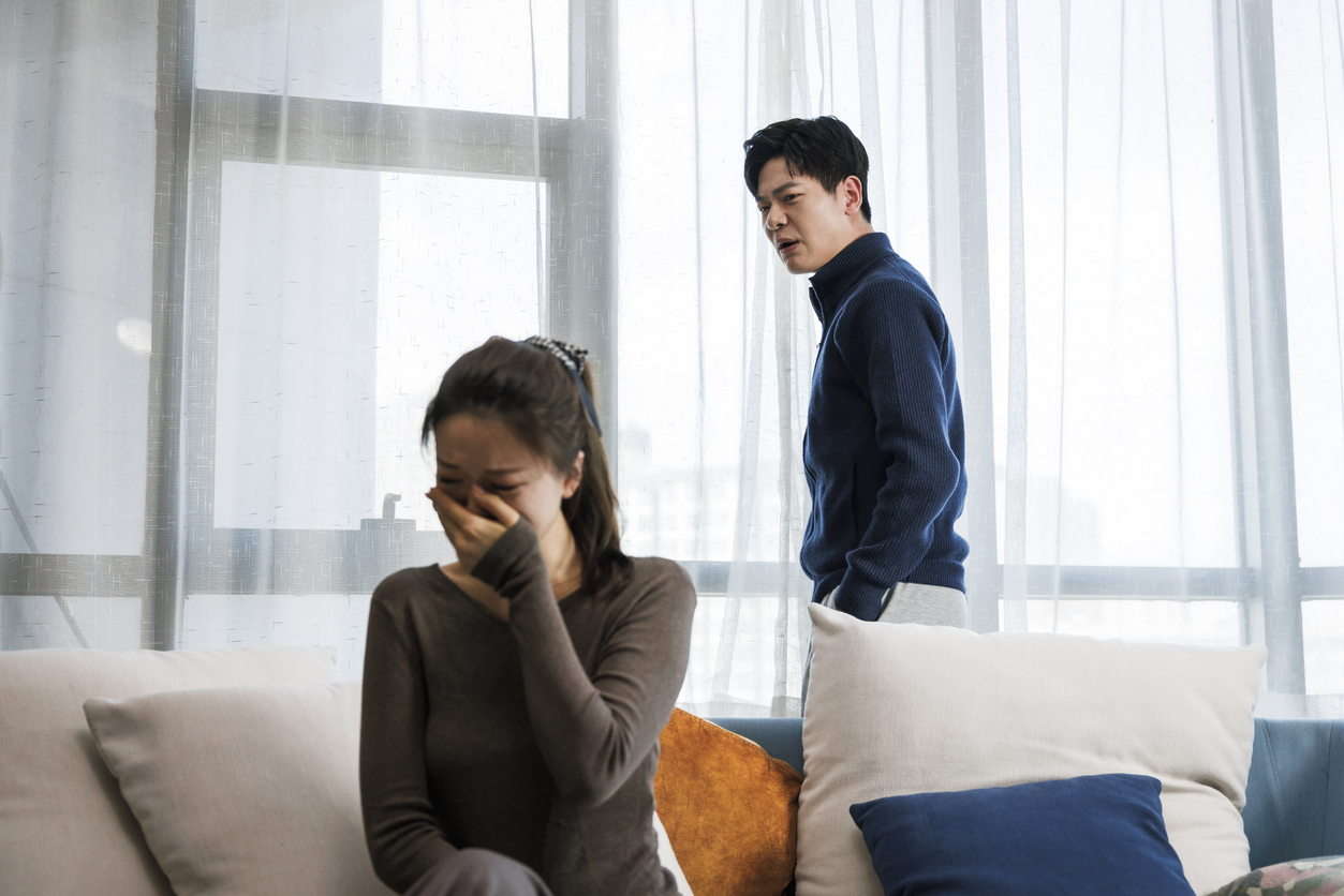 young asian couple fighting