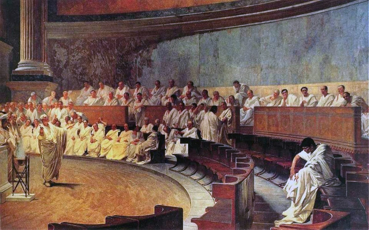 depicting ancient roman senate with cicero and catiline, ancient rome facts