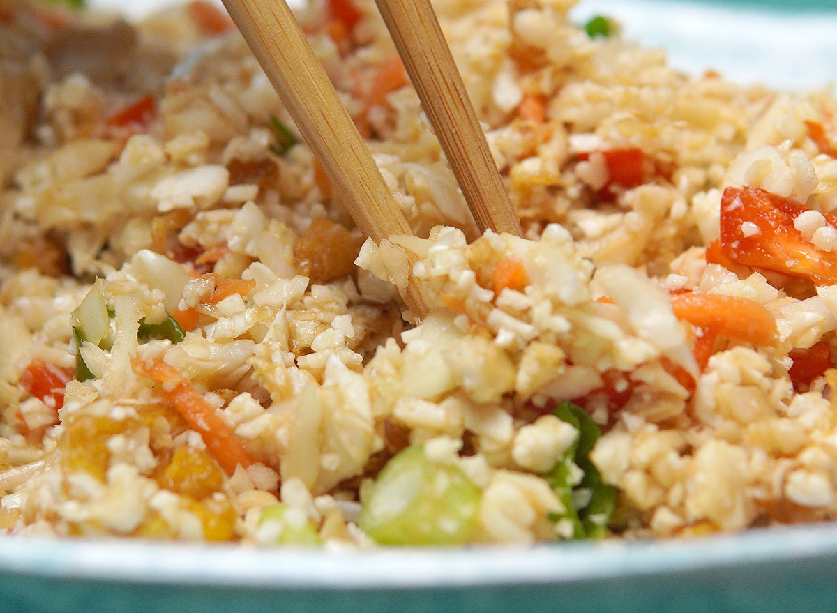 bowl of cauliflower fried rice with vegetables