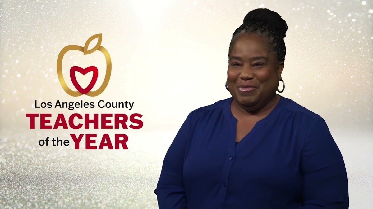 screenshot of video of bridgette donald-blue winning teacher of the year