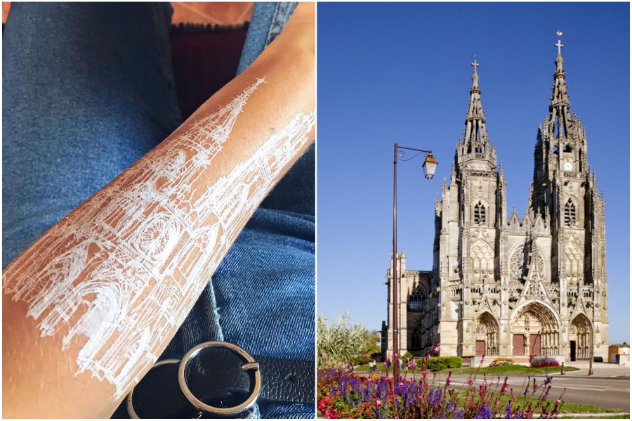 L'Épine, La Basilique de Notre-Dame | Artist Uses Her Body As A Canvas For Architecture Sketches | Her Beauty