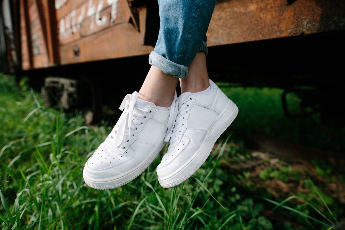 trendy white sneakers