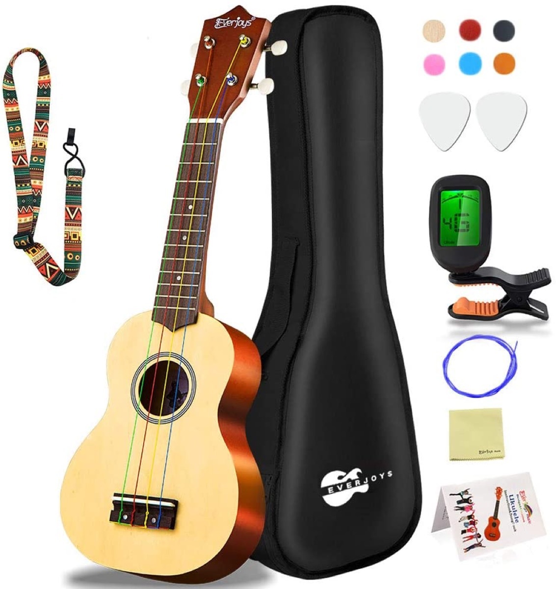 wooden ukulele and black case