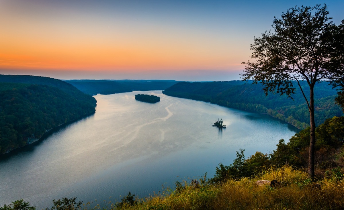 trees above the Susquehanna River in Southern Lancaster County, Pennsylvania at sunset