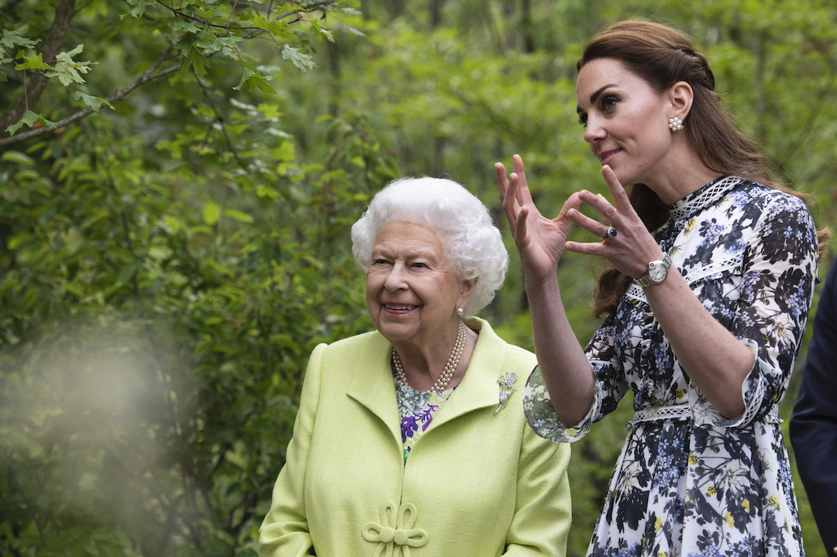 Queen Elizabeth II is shwon around 'Back to Nature' by Prince William and Catherine, Duchess of Cambridge at the RHS Chelsea Flower Show 2019 press day at Chelsea Flower Show on May 20, 2019 in London, England